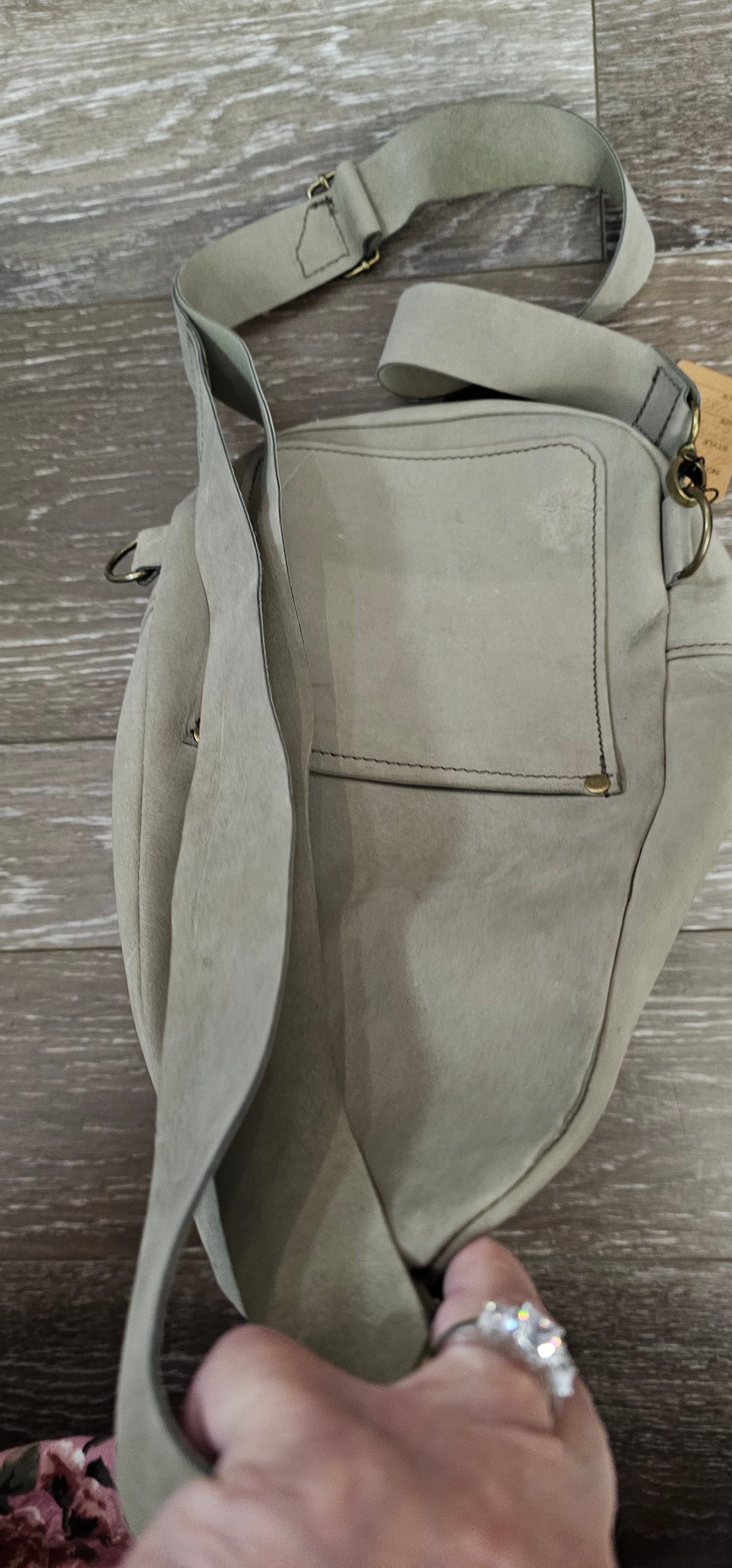 ** sale ** Moss colored leather sling bag