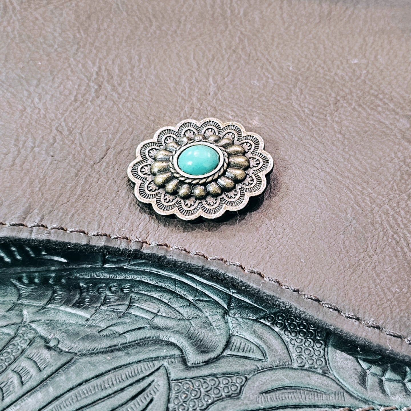 Emerald Crossbody with teal concho