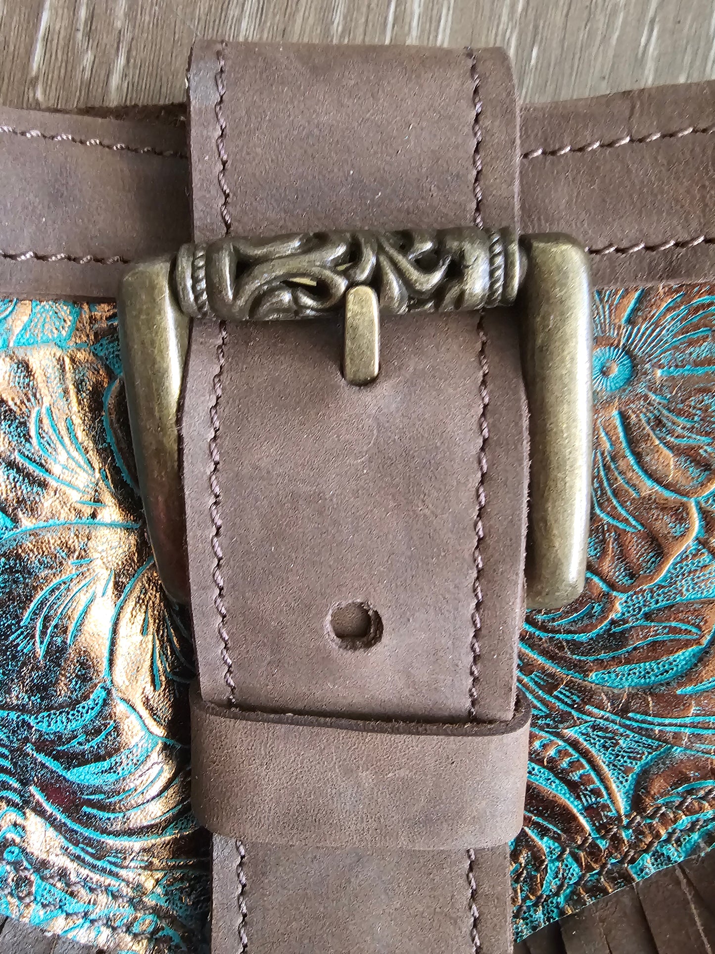 LEATHER GreenGold Fringe Bag
