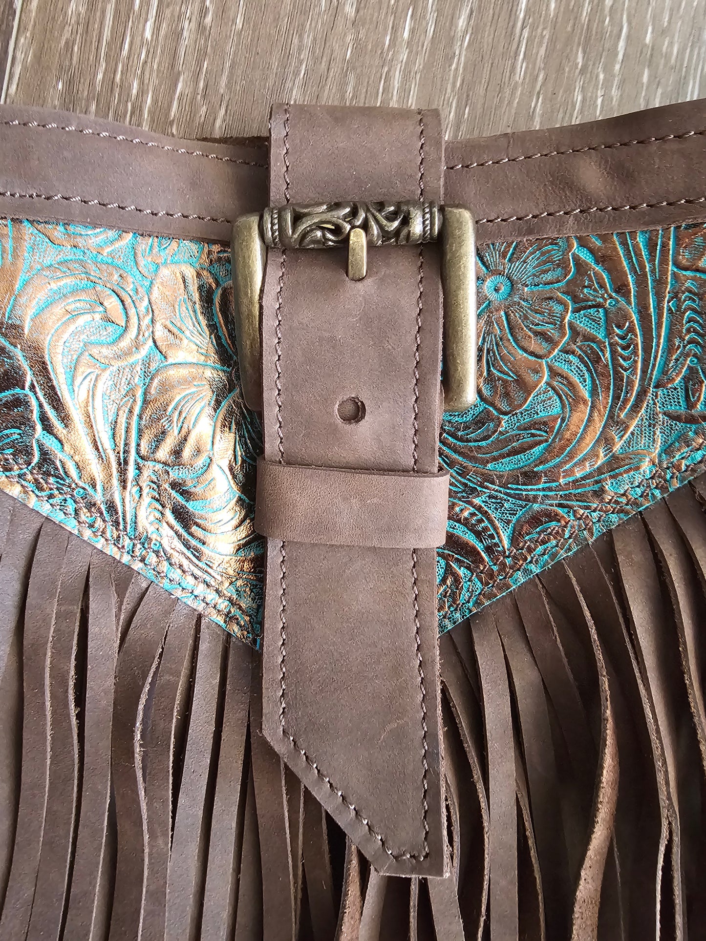 LEATHER GreenGold Fringe Bag