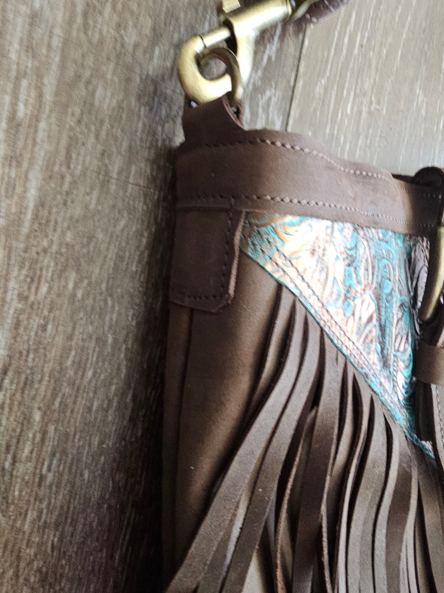 LEATHER GreenGold Fringe Bag
