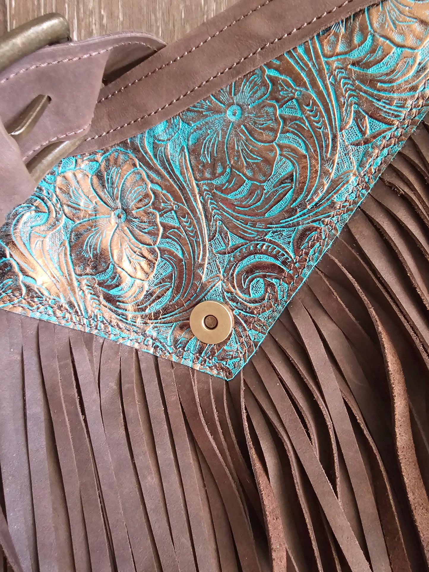 LEATHER GreenGold Fringe Bag