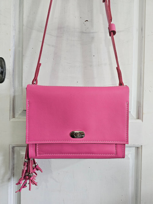 Sassy Pink Crossbody with silver Twist Turn closure