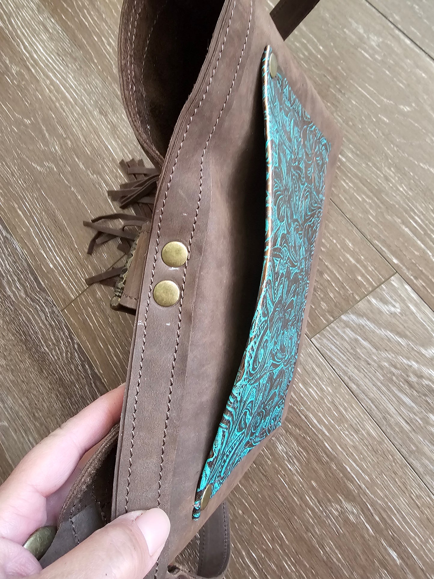 LEATHER GreenGold Fringe Bag