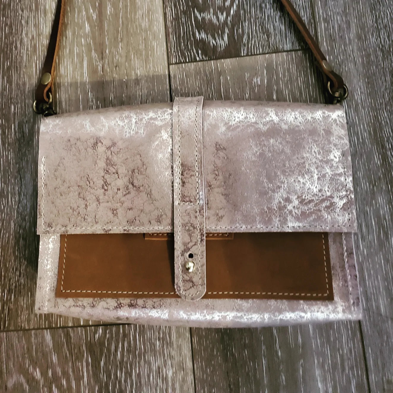 September bag with long shoulder strap. Luxury foil leather