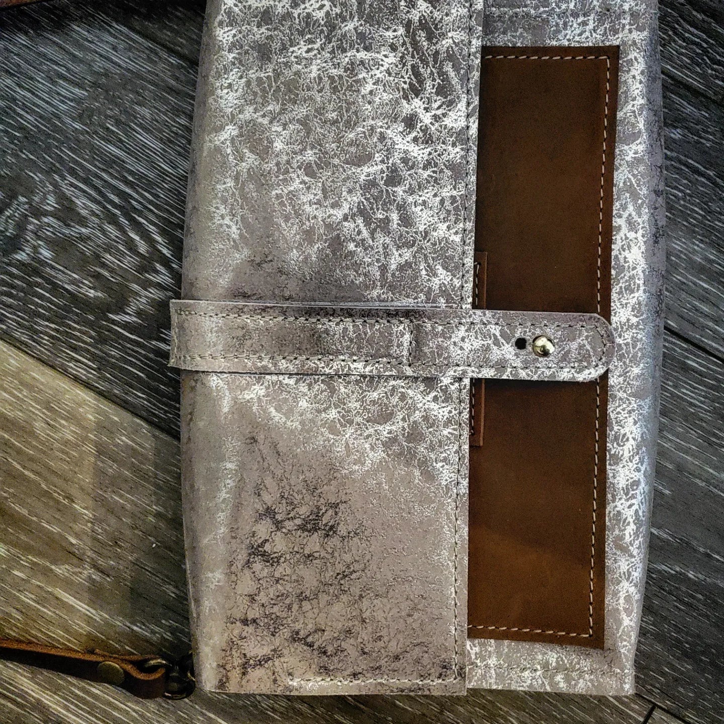 September bag with long shoulder strap. Luxury foil leather