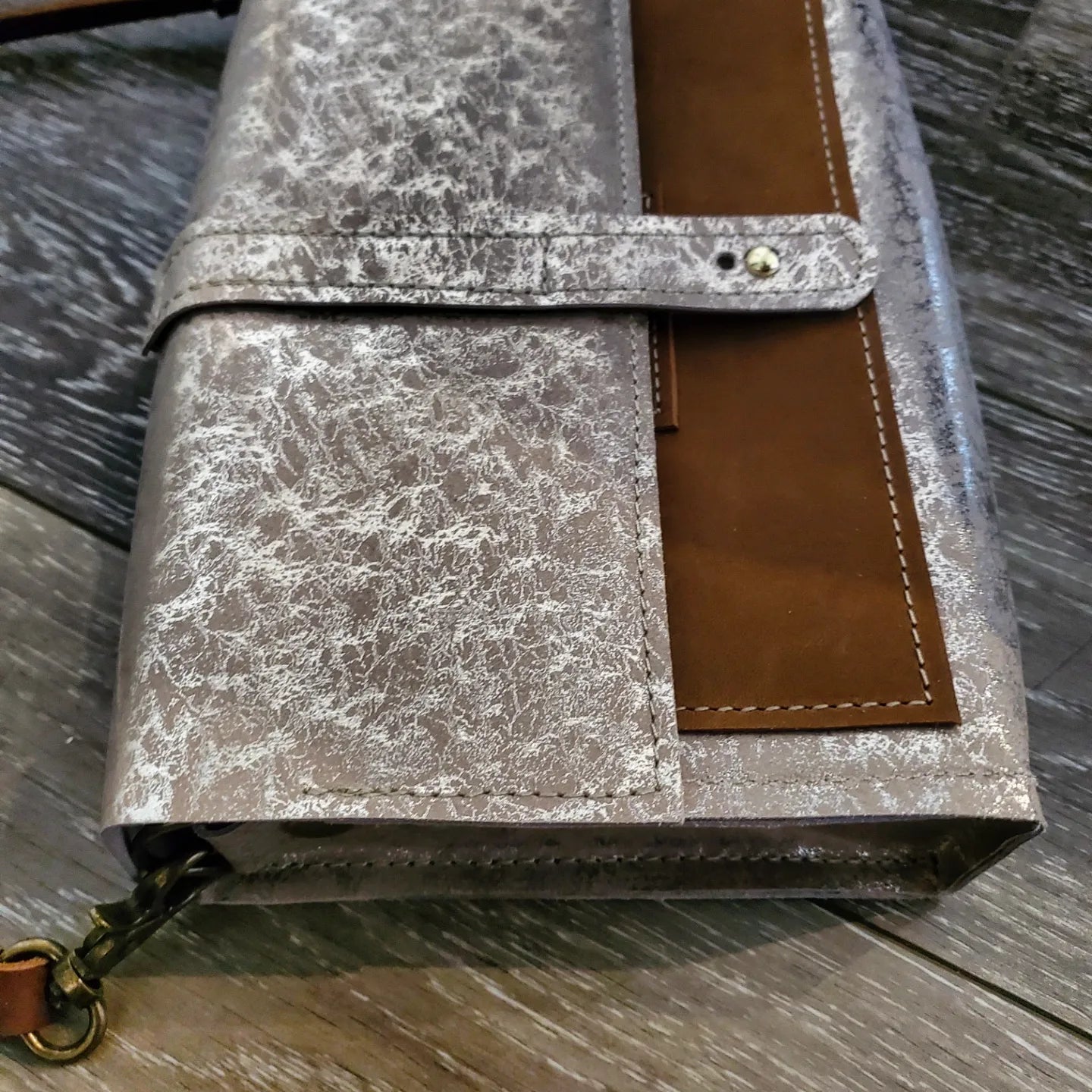 September bag with long shoulder strap. Luxury foil leather