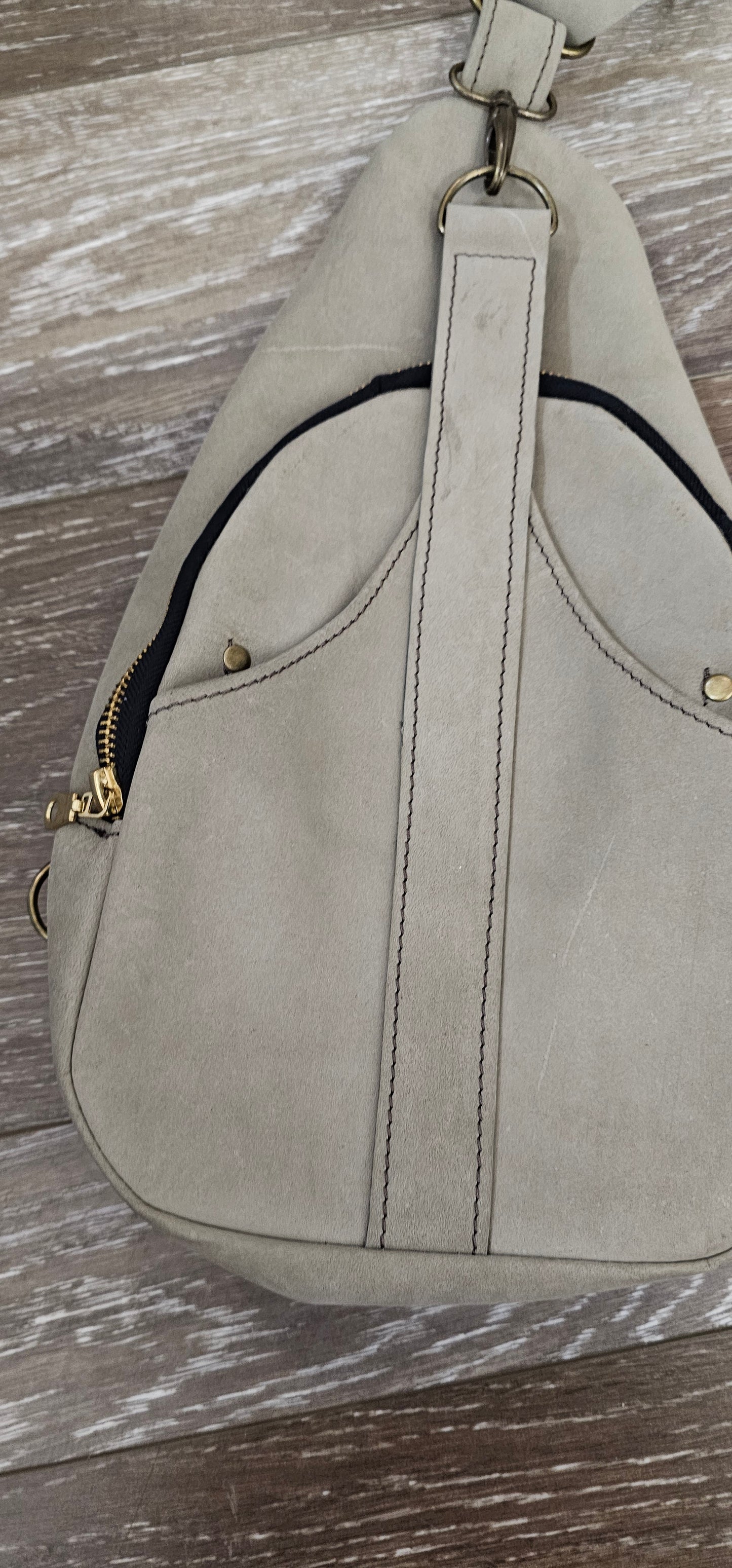 ** sale ** Moss colored  leather sling bag