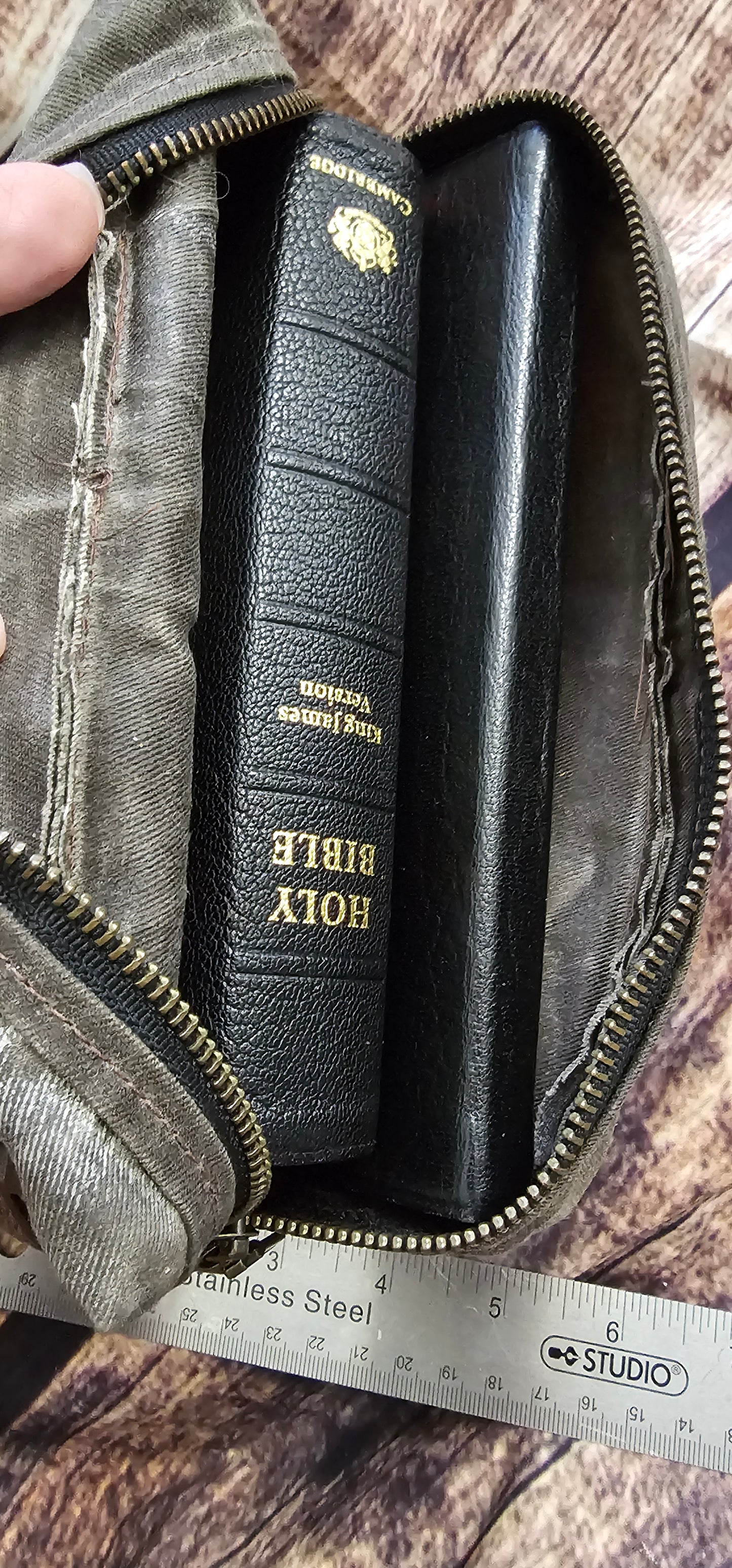 Green Canvase with Brown Leather Bible Bag