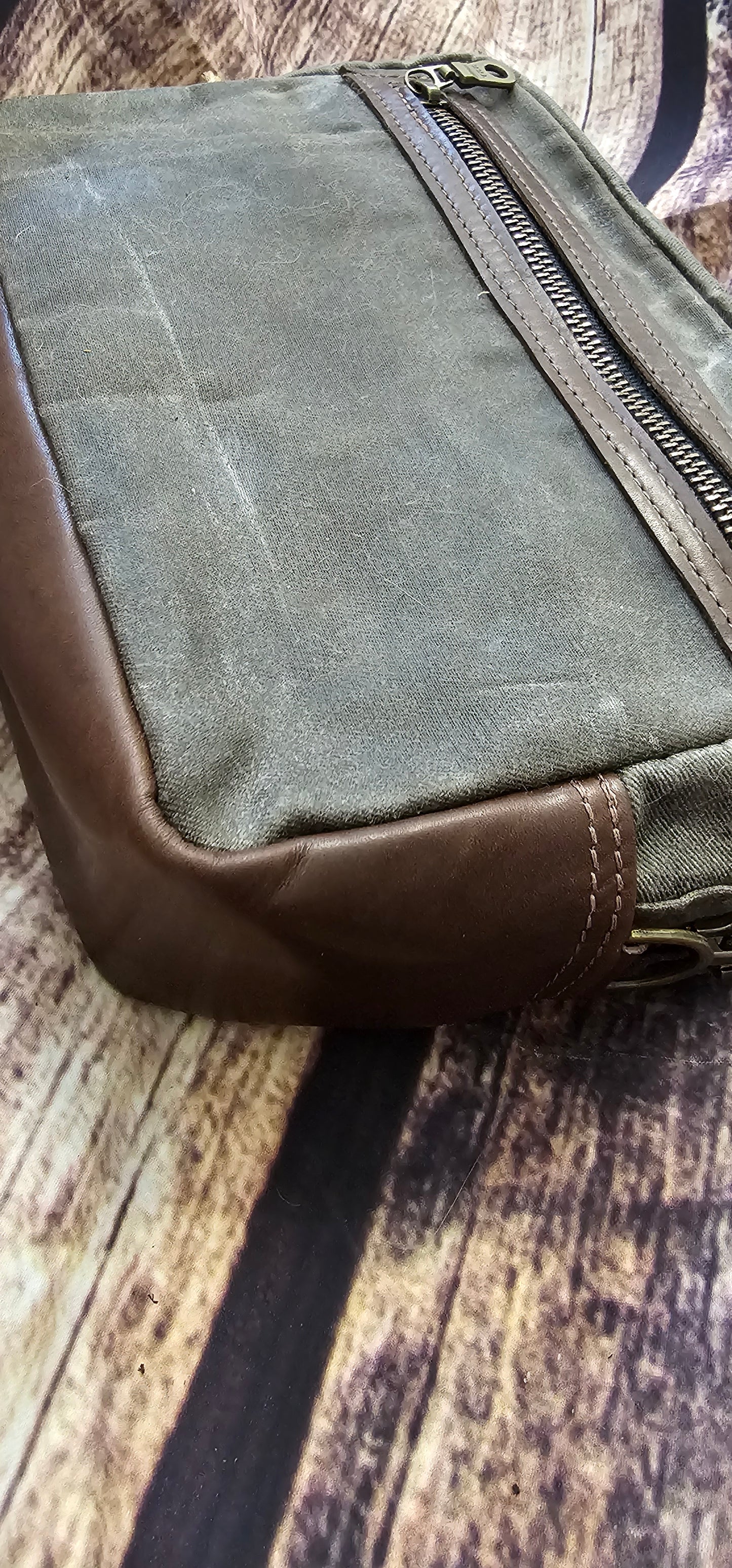 Green Canvase with Brown Leather Bible Bag