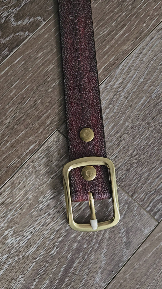 BELT LUXURY.  SOLID BRASS BUCKLE     EMBOSSED DARK REPTILE