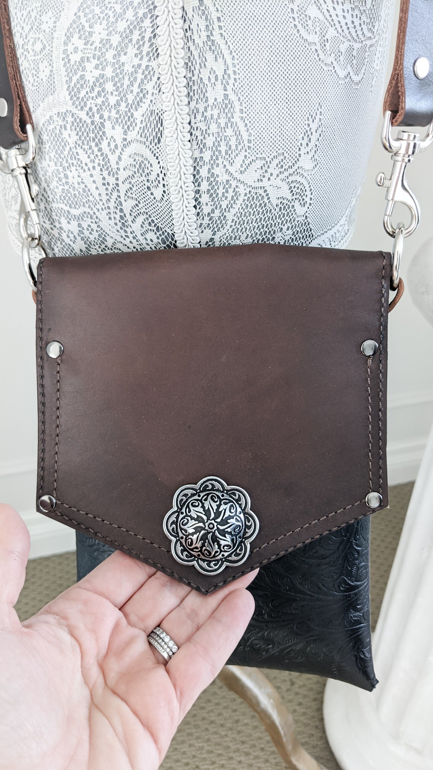 James Crossbody Cell Pouch Embossed Western Concho